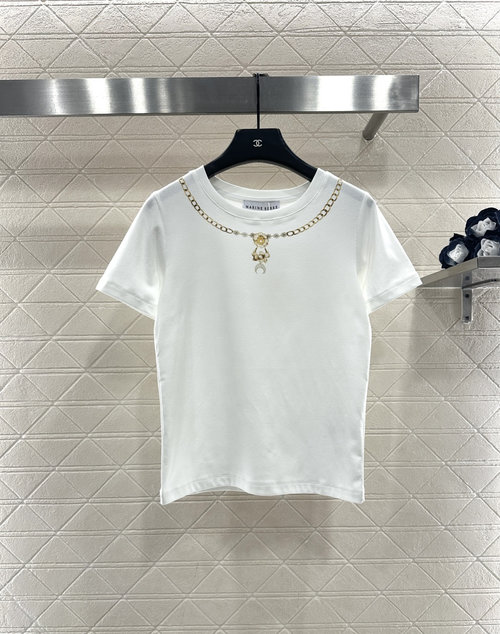 Marine Serre Customized Cotton Round Neck Top with Printed Logo and Pendant