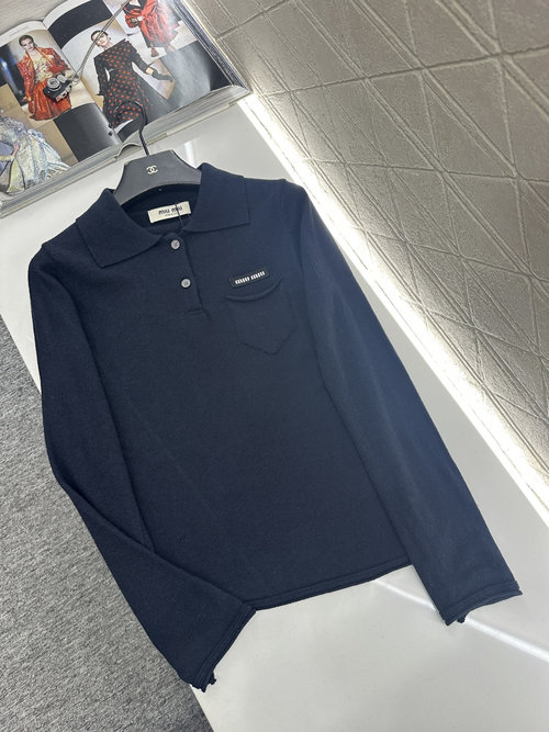 Miu Miu Customized Long - Sleeve Knitted Top with Letter Logo