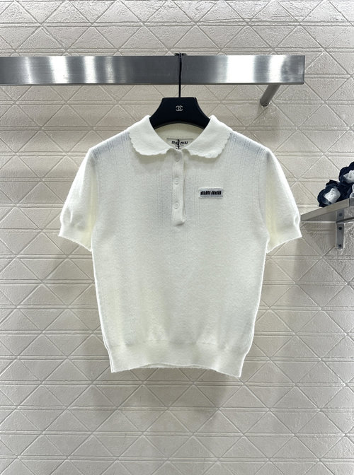 Miu Miu Delicate and Refreshing Semi-open Collared Knit Short Sleeve