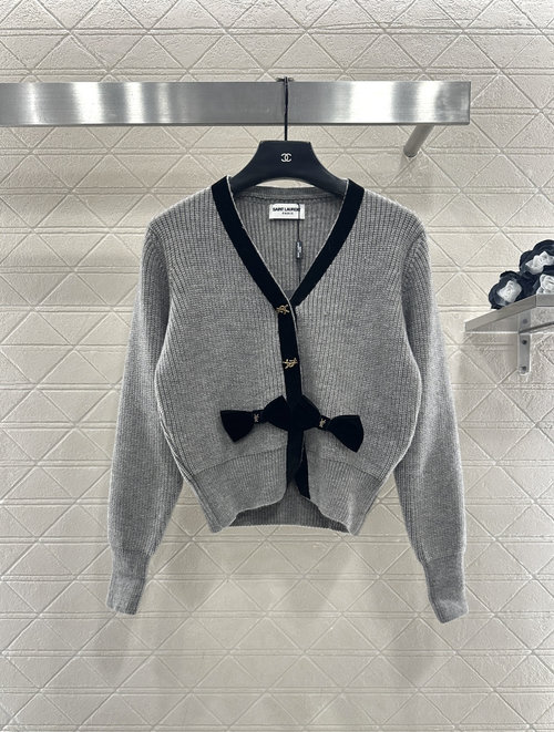 Yves Saint Laurent Customized YB Wool Bow Knit Cardigan with Elegant Design