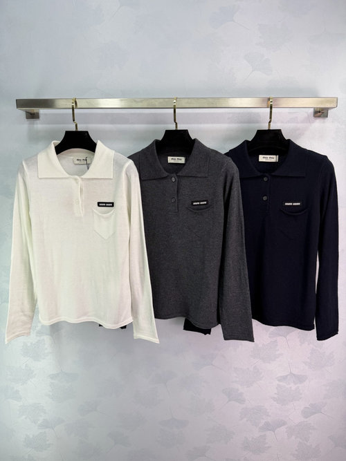 Miu Miu Classic Collar Knitted Polo Shirt with Subtle Logo Embroidery