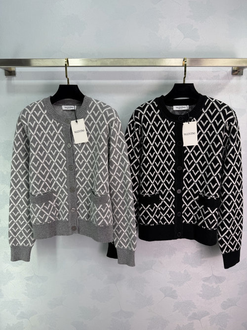 Valentino V-Shaped Letter Pattern Knit Cardigan with Relaxed Fit