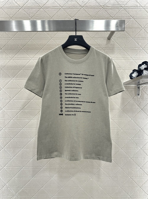 Maison Margiela Crew Neck Short Sleeve Shirt with Printed Logo, Available in Three Shades