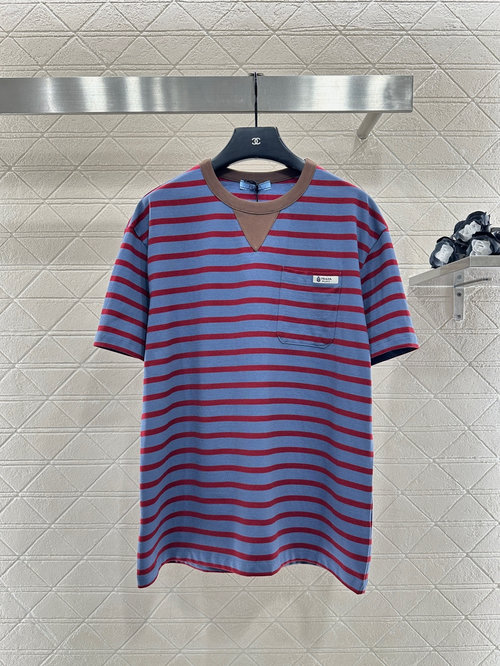 Prada Customized Twill Cotton Short Sleeve T-shirt with Logo Pocket