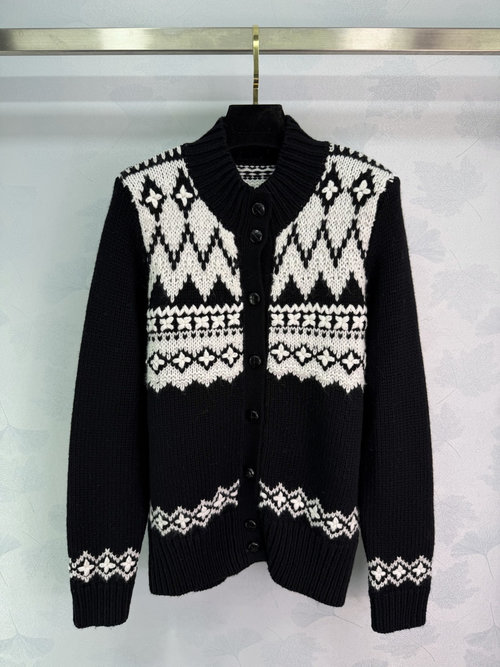 Loro Piana Fair Isle Patterned Cashmere Cardigan with High Neck