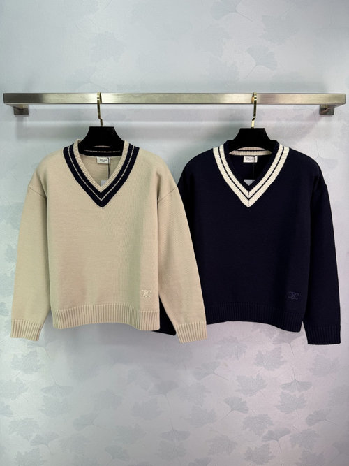 Celine V-Neck Contrast Color Sweater, Classic & Versatile