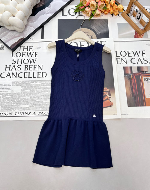 Chanel Custom Knitted Sleeveless Dress with Camellia Embellishment