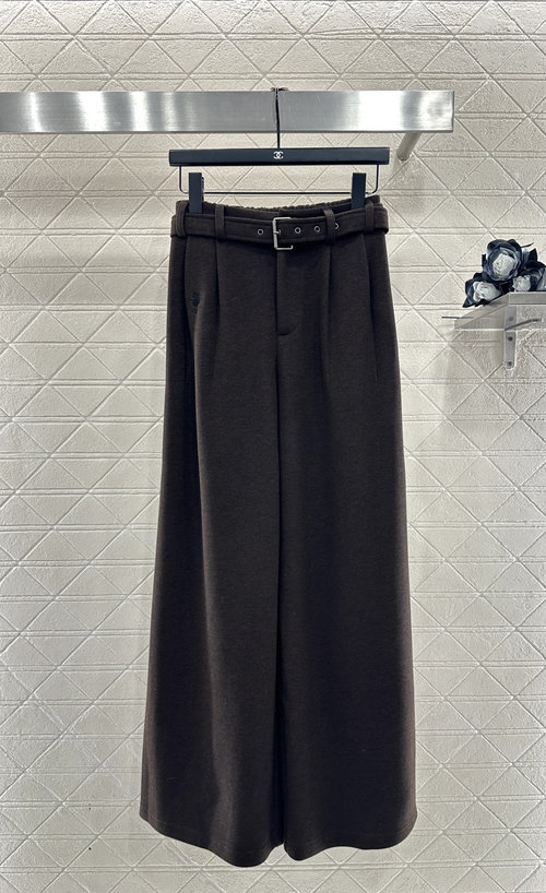 Dior Custom Wool Blend Wide-Leg Trousers with Belt and Embroidered Logo