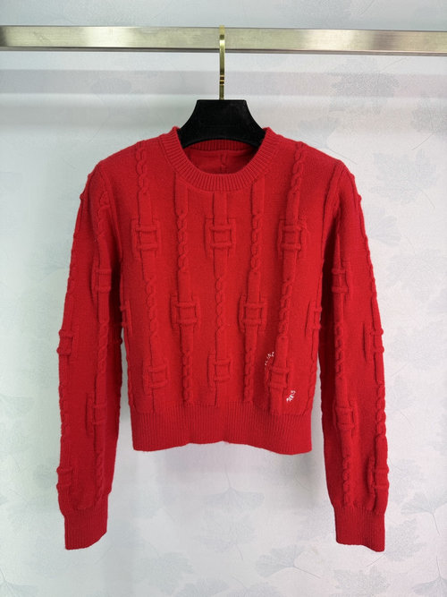 Celine Eye-catching Red Sweater in 3D Twisted Knit