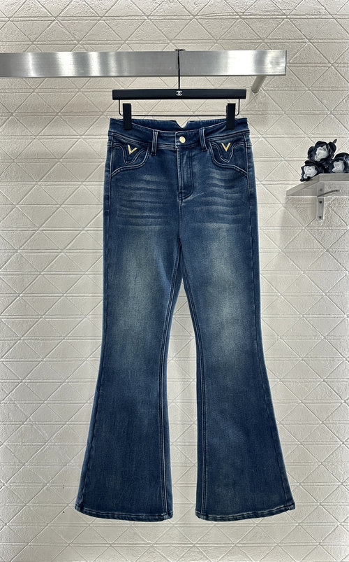 Valentino High-Waisted Distressed Flare Jeans with Logo