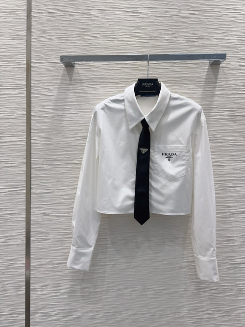 Prada Simple Short Sleeve Shirt with Pocket Print & Tie