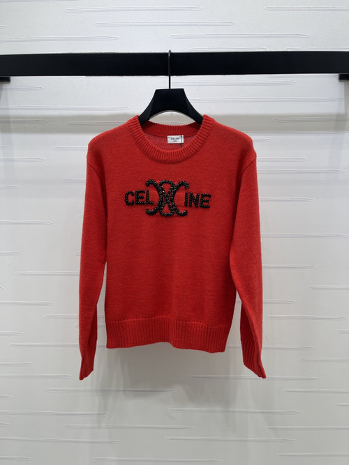 Celine Studded Knit Pullover with Arch Pattern