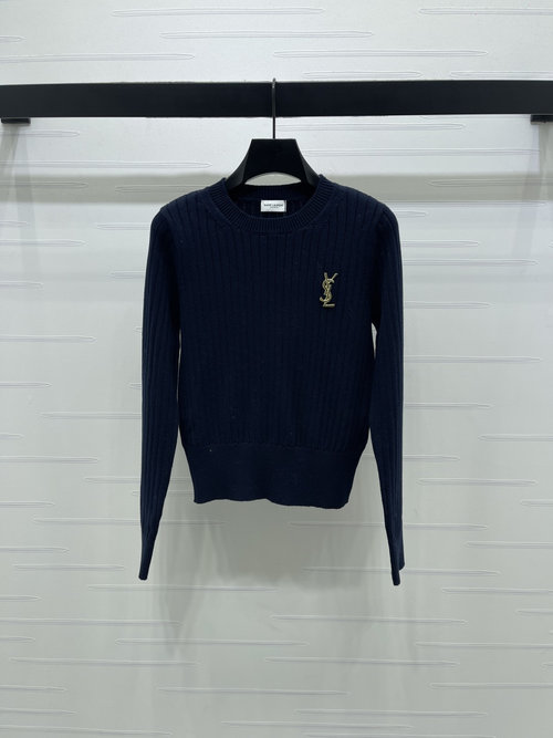 Yves Saint Laurent Vertical Ribbed Knit Long-Sleeve Top