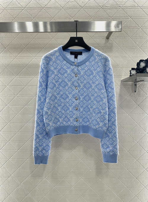 Louis Vuitton Korean Jacquard Round Neck Knit Cardigan
