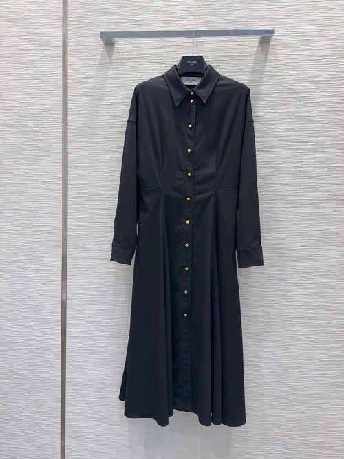 Celine Neckline Modifying Design Custom Buttons Wool Dress
