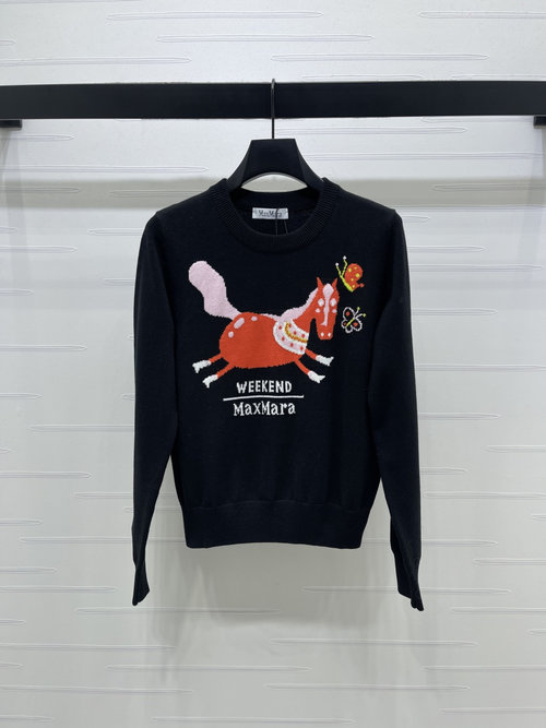 Max Mara Horse Knitted Sweater with Colorful Logo, Premium Wool