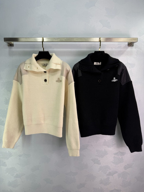 Vivienne Westhood High Neck Saturn Logo Knit Sweater, Layered and Fashion