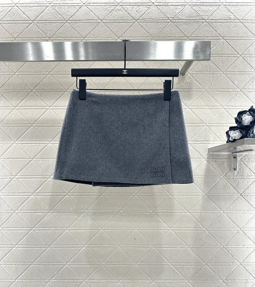 Miu Miu Two-Sided High-Waisted Logo One-Piece Skirt in Premium Wool Blend