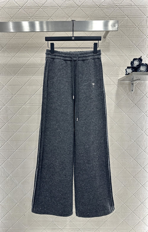Dior Sequined Drawstring Wide-Leg Imported Wool Blend Pants
