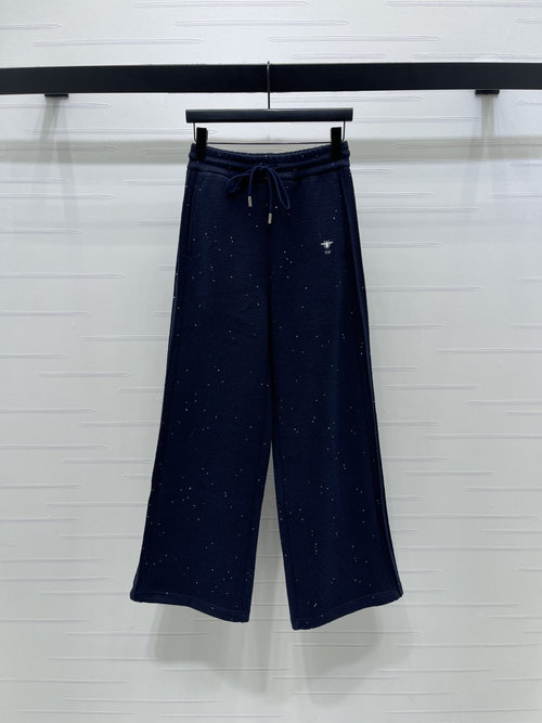 Dior High-end Wide-leg Trousers with Embroidered Bee Logo