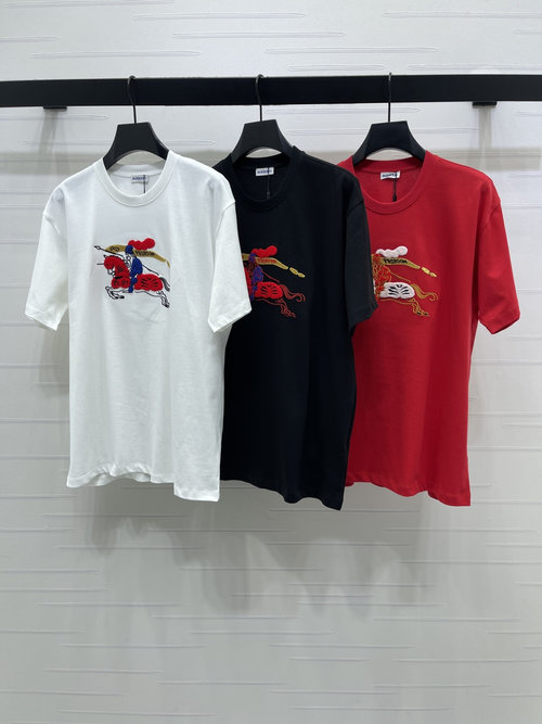 Burberry High-Quality War Horse Print Round Neck T-Shirt