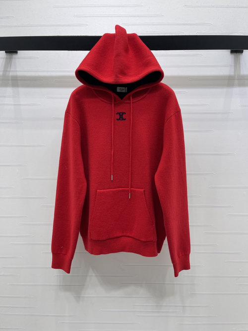 Celine Hooded Knitted Sweater with Logo, Warm and Relaxed