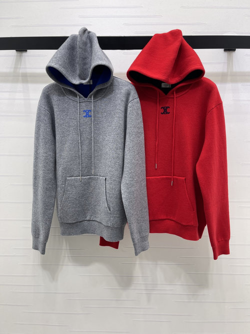 Celine Hooded Knitted Sweater with Logo, Warm and Relaxed