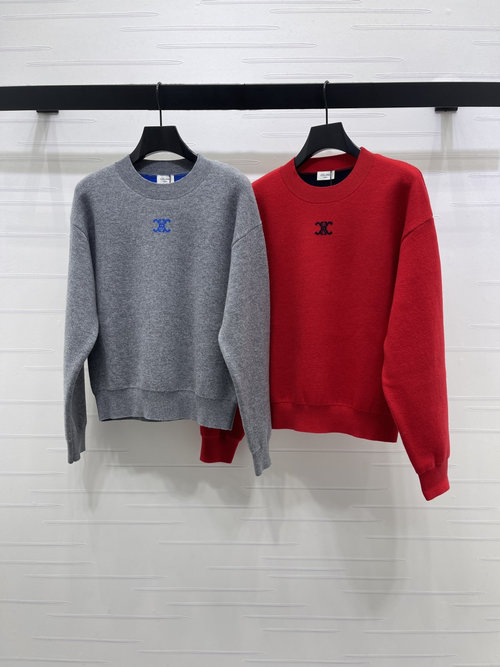 Celine Round Neck Knitted Sweater with Logo, Soft and Stylish