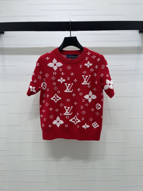 Louis Vuitton Stylish Jacquard Logo Knit Short Sleeve with Towel Embroidery