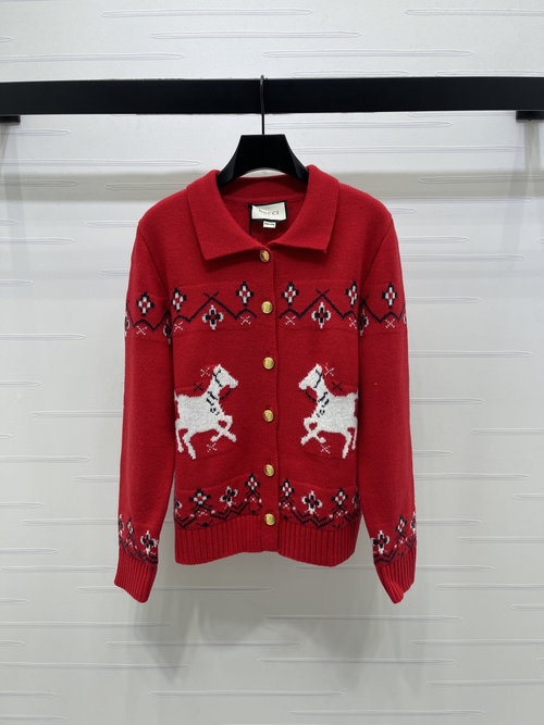 Gucci New Year Horse Pattern Reversible Collar Sweater