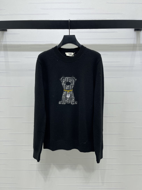 Fendi Premium Cotton Wool Round Neck Sweater with Embroidered Logo