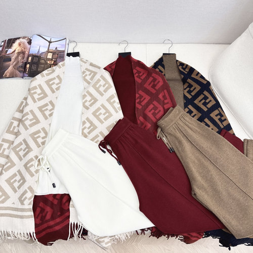 Fendi Knitted Suit with Logo Shawl, Simple yet Elegant