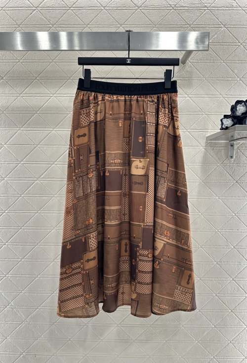 Louis Vuitton Printed Silk Collared Shirt and Skirt Set with Embroidered Logo