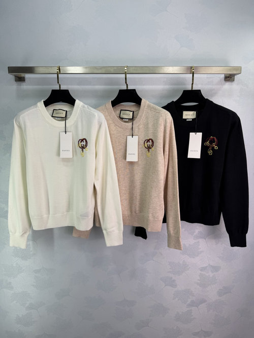 Gucci Double G Logo Embroidered Knit Sweater, Festive Attire