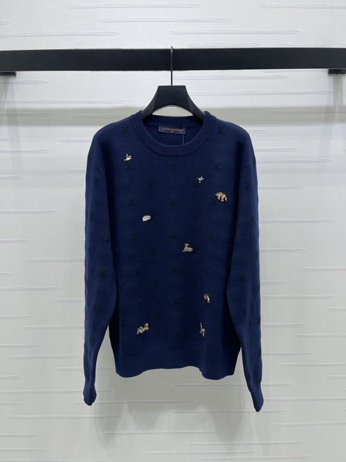 Louis Vuitton Early Spring Embroidered Cartoon Knit Sweater, Luxurious Texture