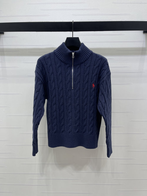 Polo Ralph Lauren Premium Zip-up Wool Sweater with Horse Logo Embroidery