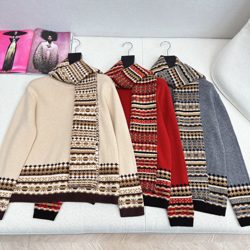 Loro Piana Scarf-Style Round-Neck Sweater with Mosaic Patterns