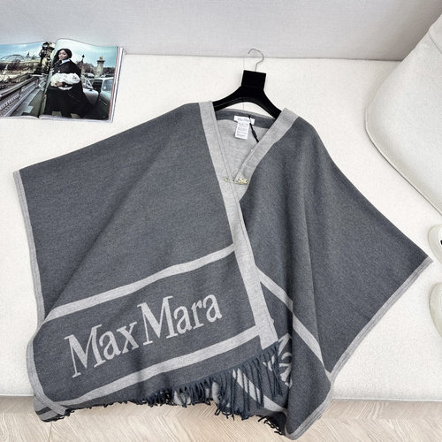 Max Mara Classic Jacquard Cloak Shawl with Handmade Edges and Imported Wool