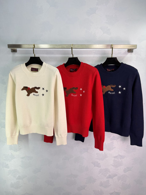 Gucci Wool Dog Silhouette Sweater with Star Elements