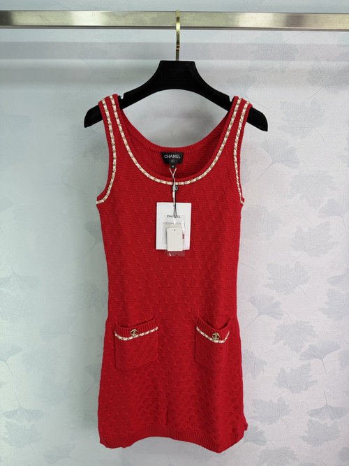 Chanel Chain Knit Sleeveless Dress with Classic Diamond Pattern