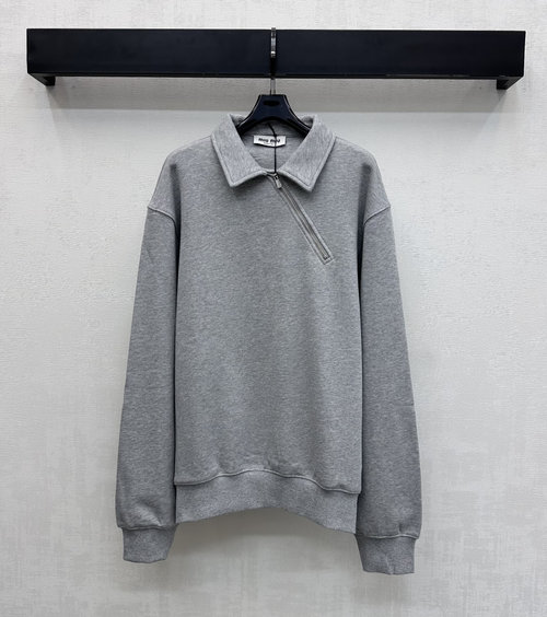 Miu Miu Collared Zip-Up Long-Sleeve Sweatshirt with Logo