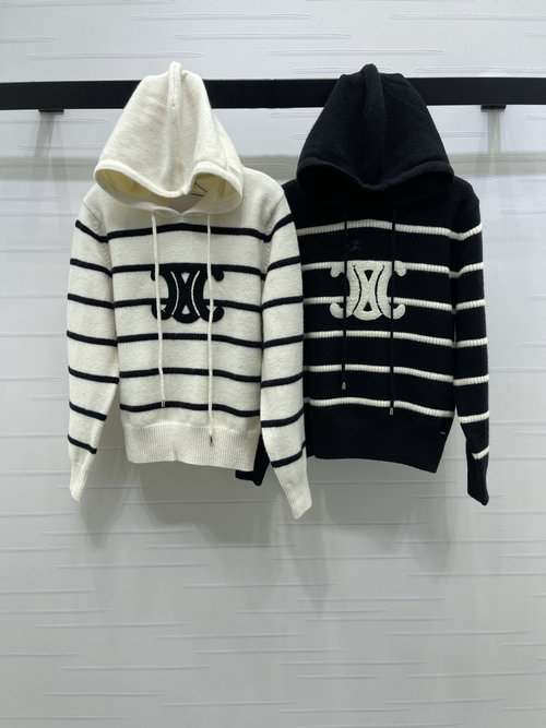 Celine Premium Hooded Striped Knit Sweater with Arch Motif