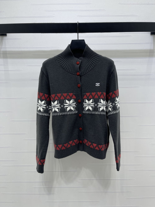 Celine Love Snowflake Collared Long-sleeved Cardigan with Logo