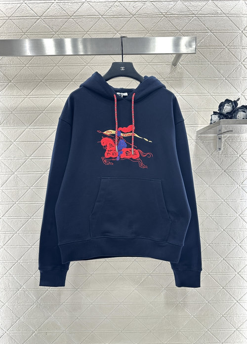 Burberry Cotton Hoodie with Horse Embroidery
