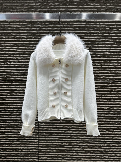 Balmain Newly Arrived Elegant Fur Collar Double - Breasted Zipper Cardigan