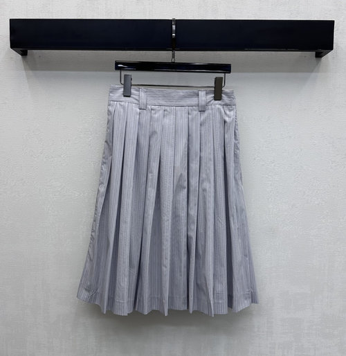 Miu Miu High-Waisted Ruffled Blue Stripe Cotton Skirt with Logo