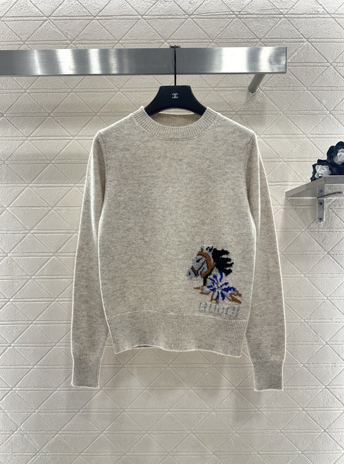 Gucci Lunar New Year Round-Neck Sweater with Horse Logo
