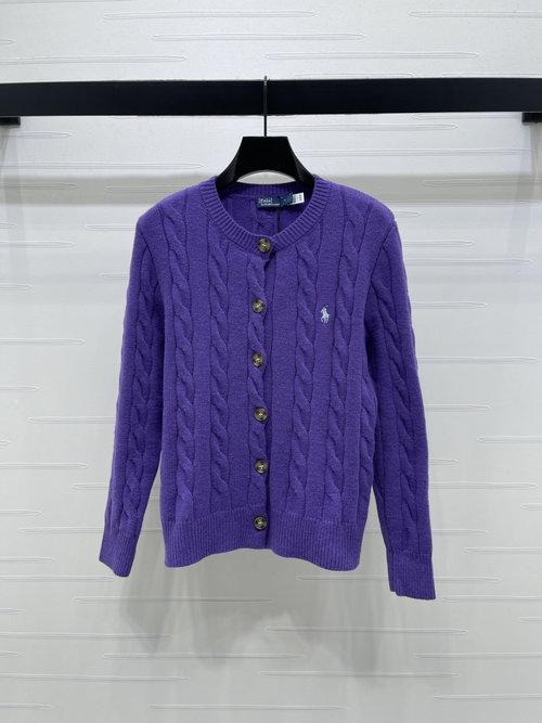 Polo Ralph Lauren Twisted Round-Neck Knit Cardigan with War Horse Logo