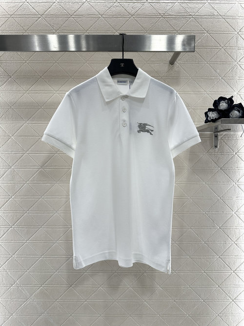 Burberry Customized Cotton Collared Short Sleeve with Embroidered Horse Logo
