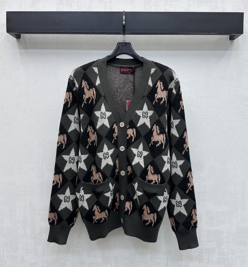 Gucci V-Neck Long-Sleeve Knit Cardigan with Logo